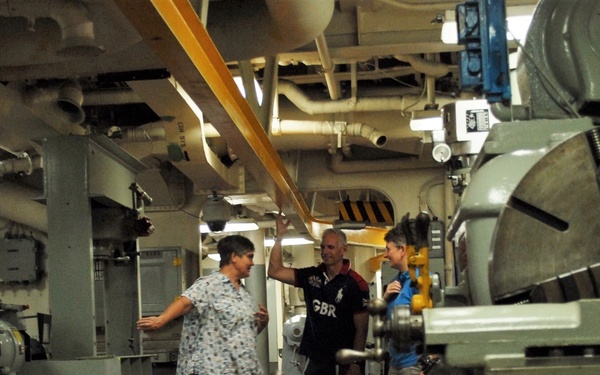 Royal Navy Officers tour the USS Wisconsin (BB-64)