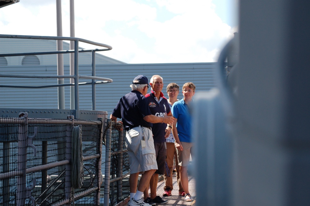 Royal Navy Officers visit USS Wisconsin (BB-64)