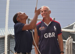Royal Navy Officers visit USS Wisconsin (BB-64)