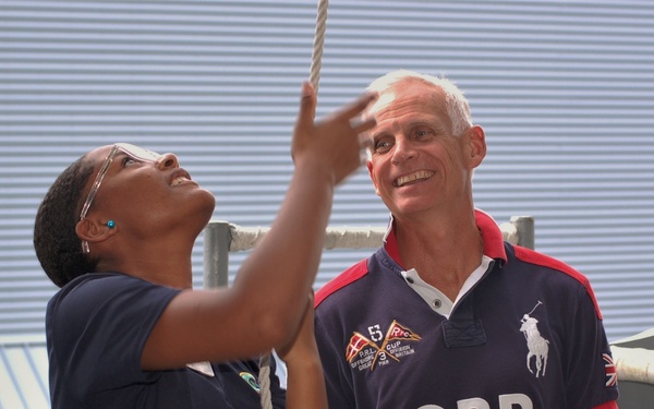 Royal Navy Officers visit USS Wisconsin (BB-64)