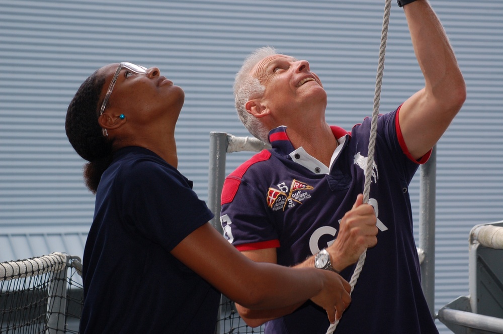 Royal Navy Officers visit USS Wisconsin (BB-64)