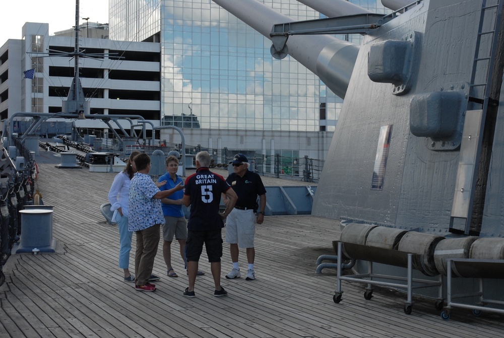 Royal Navy Officers visit USS Wisconsin (BB-64)