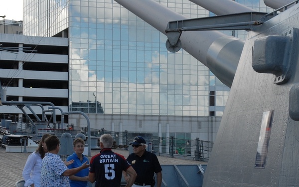 Royal Navy Officers visit USS Wisconsin (BB-64)