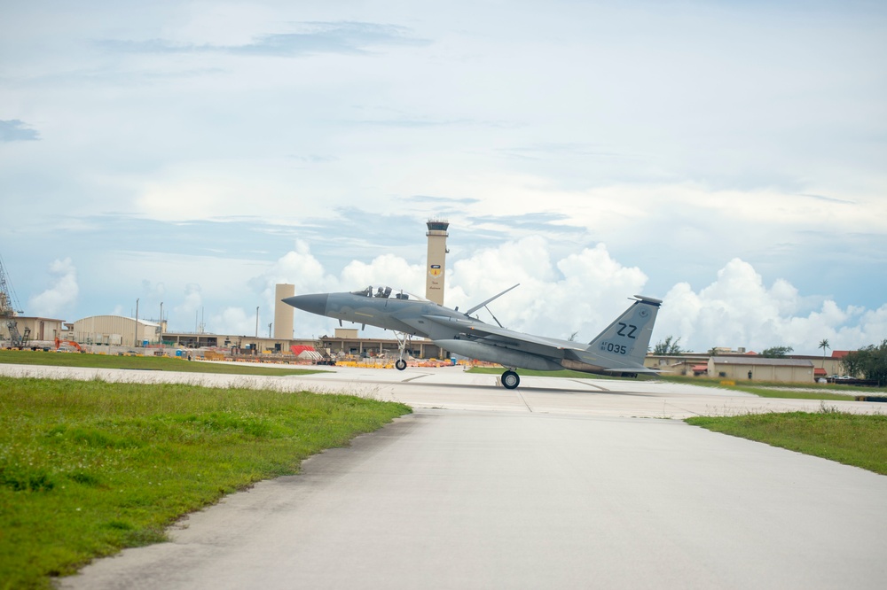F-15 Eagles Arrive at Andersen Air Force Base in Preparation for Exercise Valiant Shield