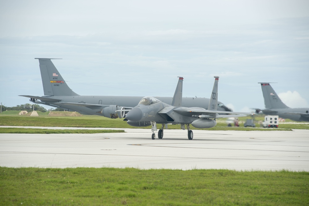 F-15 Eagles Arrive at Andersen Air Force Base in Preparation for Exercise Valiant Shield