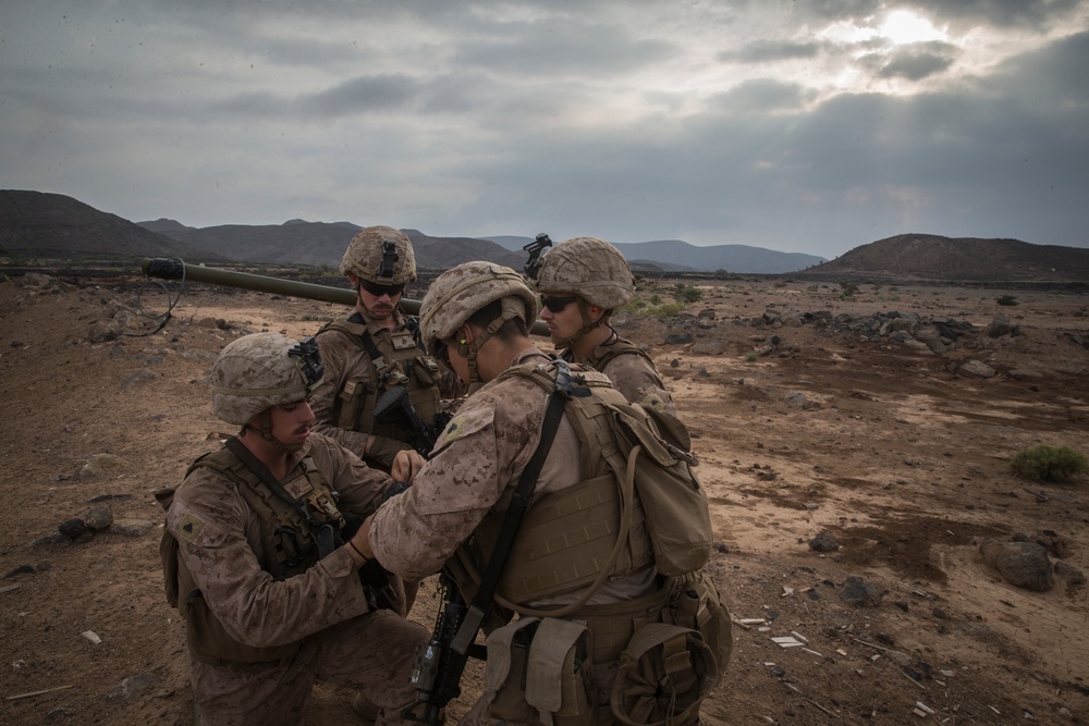 Marines breach through obstacles with bangalores