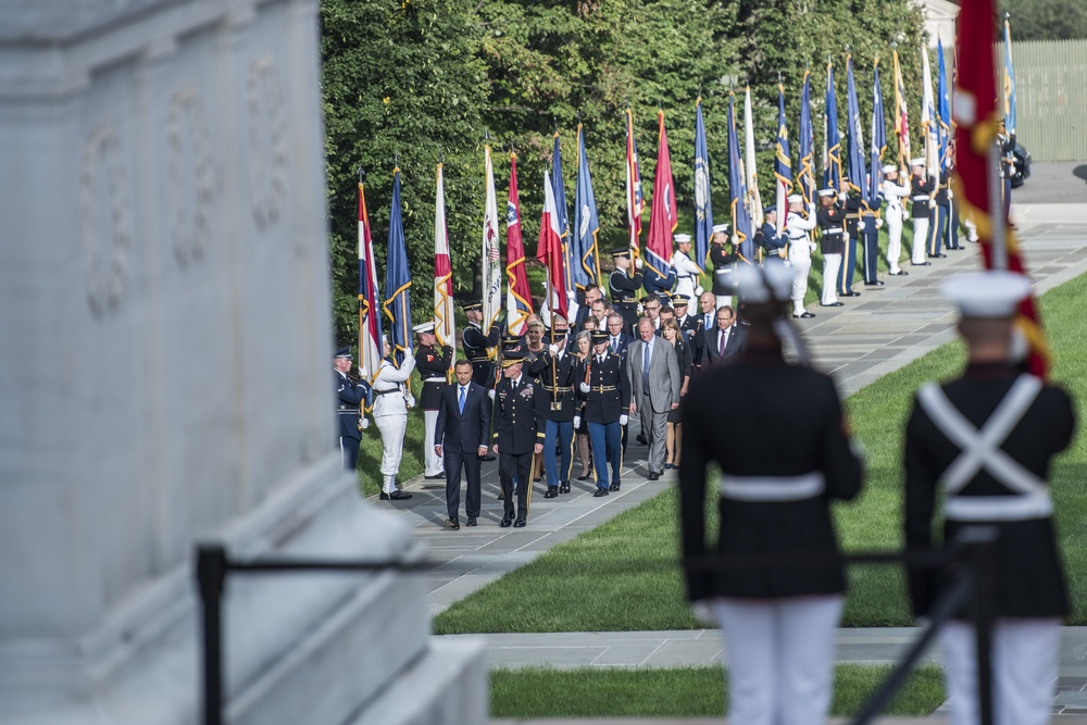 Polish President Andrzej Duda Participates in an Armed Forces Full Honors Wreath-Laying Ceremony at the Tomb of the Unknown Soldier