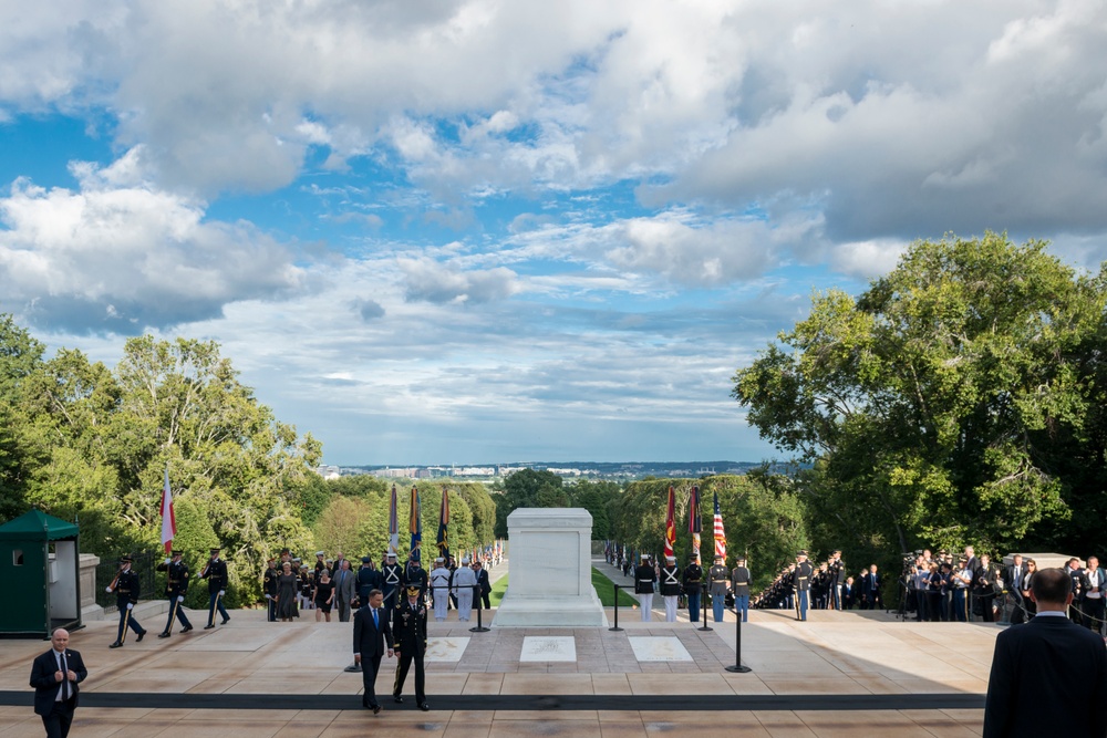 Polish President Andrzej Duda Participates in an Armed Forces Full Honors Wreath-Laying Ceremony at the Tomb of the Unknown Soldier