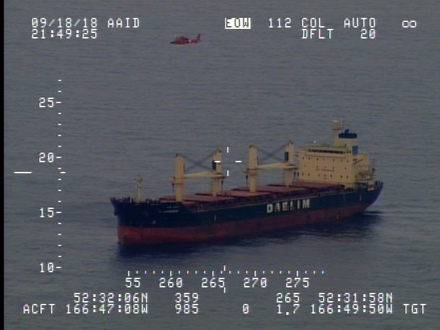 Air Station Kodiak MH-65 Dolphin aircrew medevacs man 92 miles southwest of Dutch Harbor, Alaska