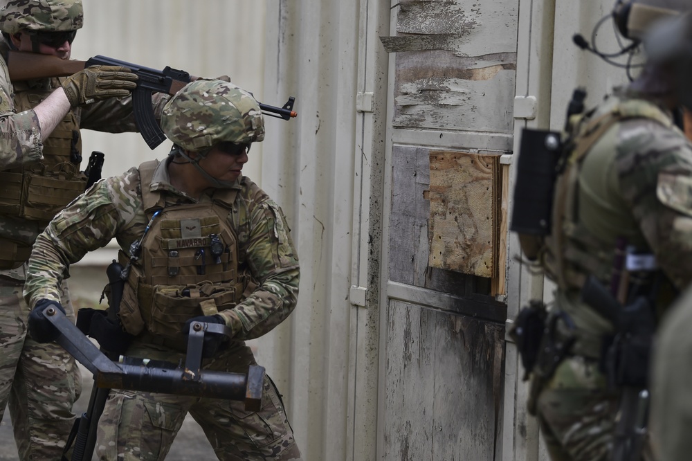 Security Forces Airmen conduct breaching and clearing training