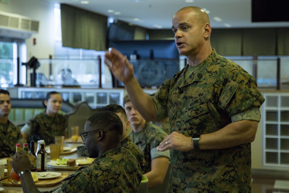 Marines break bread with the Sgt. Maj. of the Republic of Korea Marines