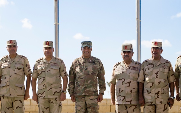 U.S. Army Lt. Gen. Michael X. Garrett visits with members of U.S. and  Egyptian military at Exercise Bright Star 18