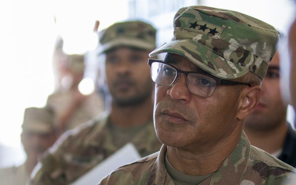 U.S. Army Lt. Gen. Michael X. Garrett visits with members of U.S. and  Egyptian military at Exercise Bright Star 18