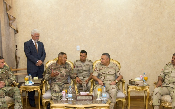 U.S. Army Lt. Gen. Michael X. Garrett visits with members of U.S. and  Egyptian military at Exercise Bright Star 18