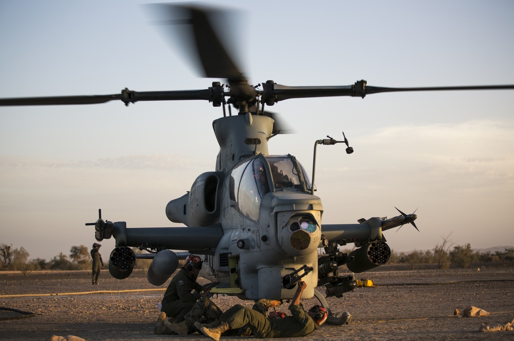 U.S. Marines Conduct Ordnance Loading &amp; Refueling Drills with AH-1Z Super Cobra Helicopters