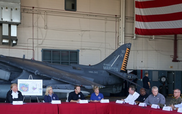 President meets leaders of storm-ravaged North Carolina at MCAS Cherry Point