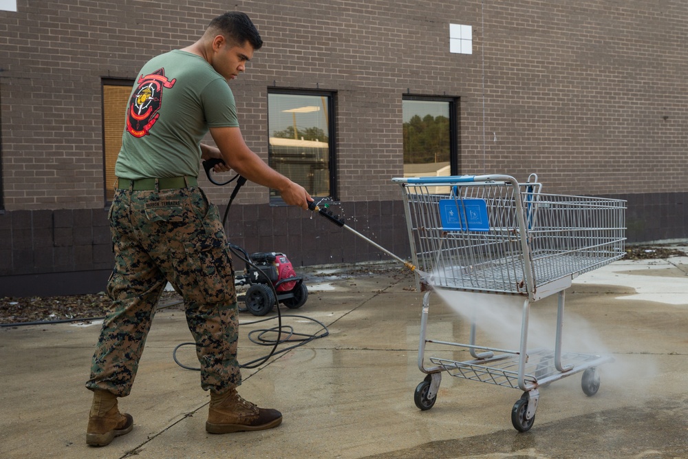 U.S. Marines clean commissary following Hurricane Florence