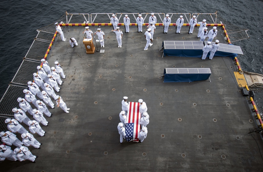 USS Bonhomme Richard (LHD 6) holds a burial at sea ceremony