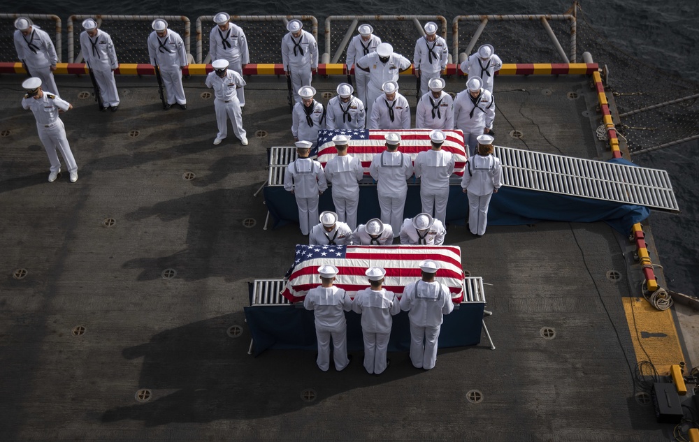 USS Bonhomme Richard (LHD 6) holds a burial at sea ceremony