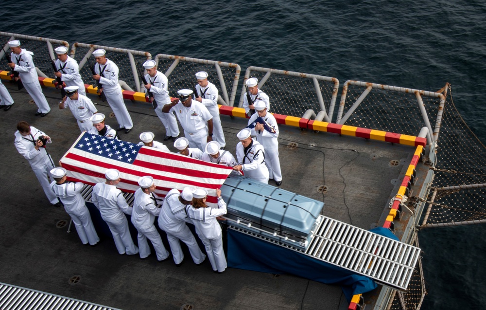 USS Bonhomme Richard (LHD 6) holds a burial at sea ceremony