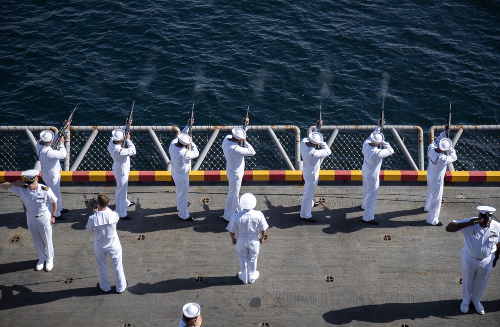 USS Bonhomme Richard (LHD 6) holds a burial at sea ceremony