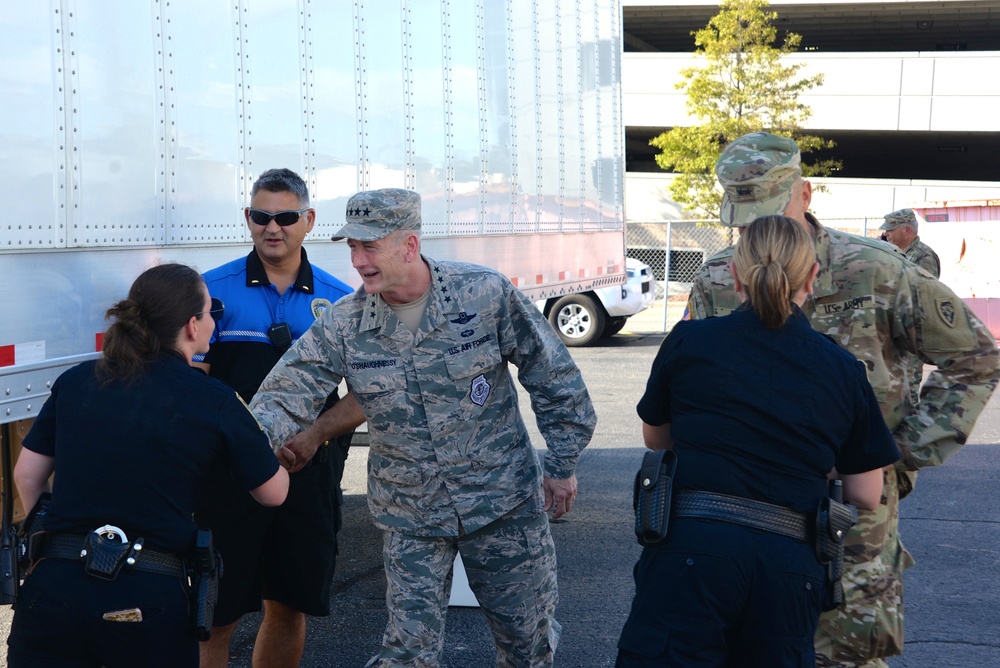 Senior leaders visit personnel on duty in the aftermath of Hurricane Florence