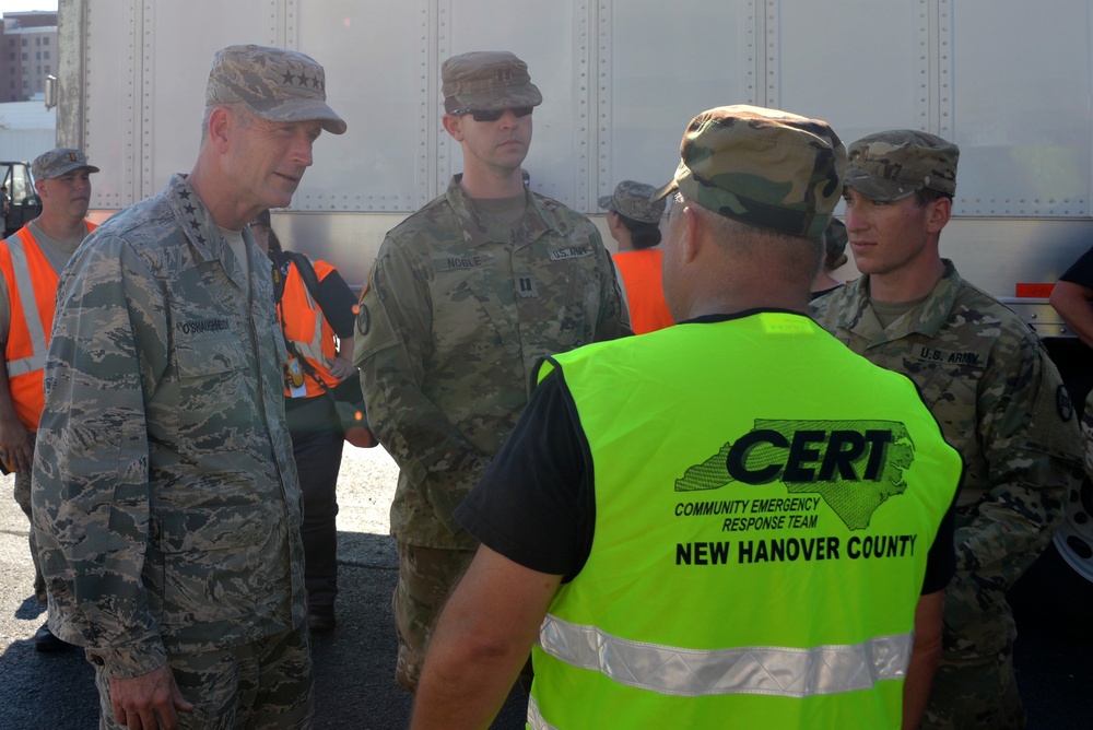 Senior leaders visit personnel on duty in the aftermath of Hurricane Florence