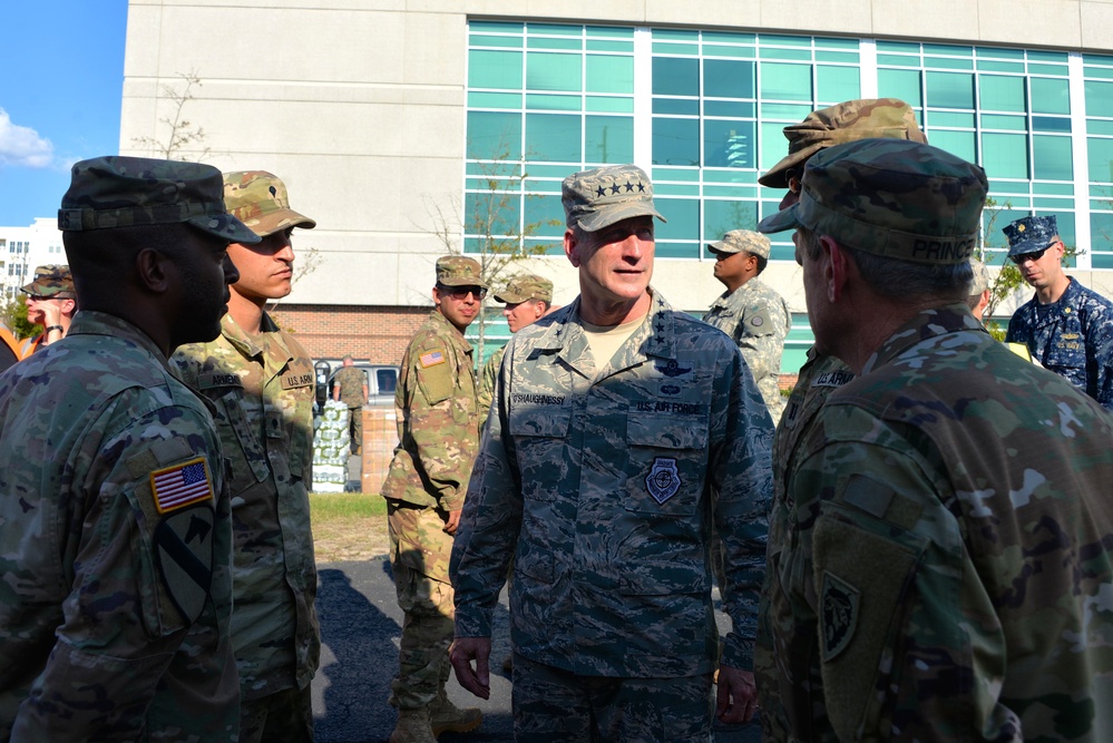 Senior leaders visit personnel on duty in the aftermath of Hurricane Florence