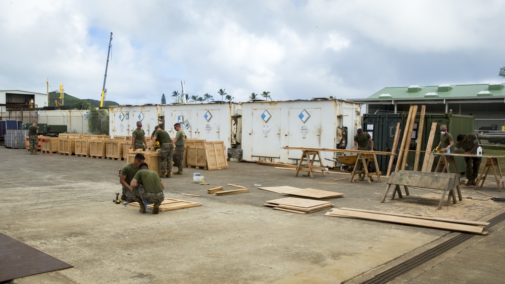 3rd Marine Regiment Combat Engineers make wooden crates