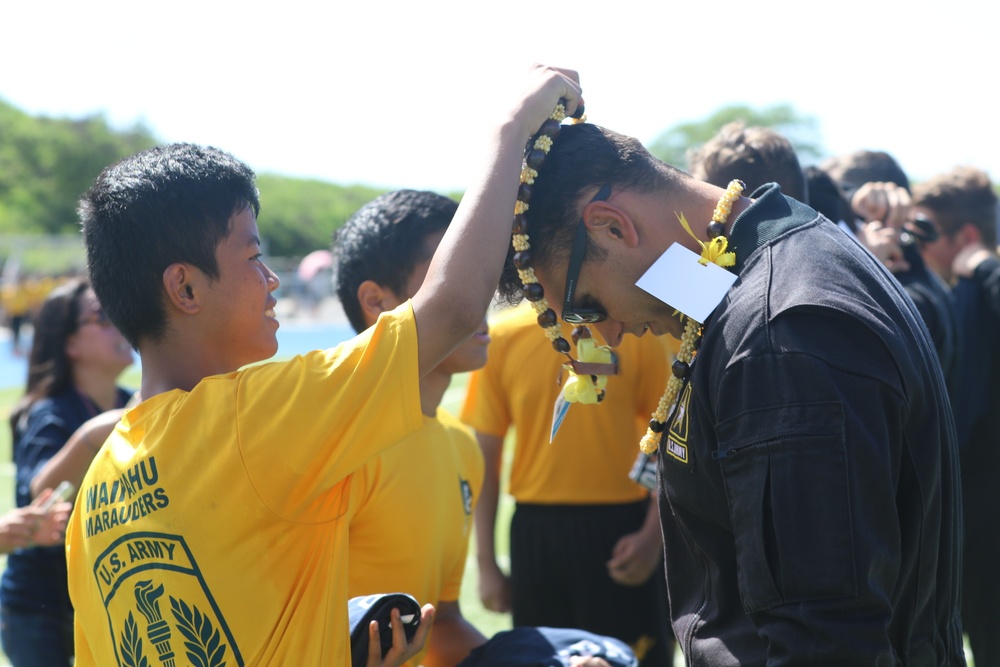 Waipahu JROTC welcomes Golden Knights with Aloha