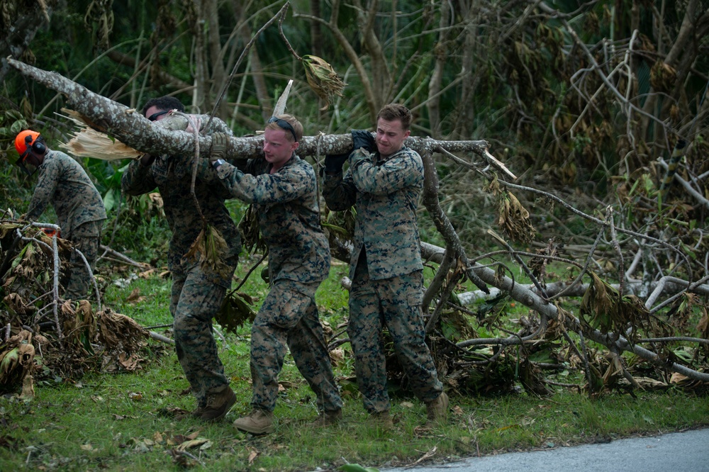 31st MEU Marines and Sailors clear the way after Typhoon Mangkhut in Rota, CNMI