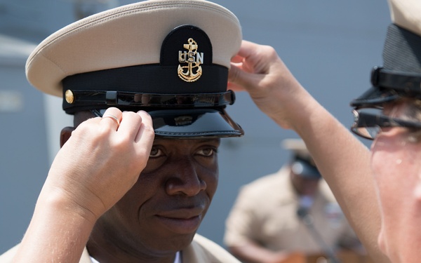 USS Jason Dunham (DDG 109) Sailor is frocked to Chief