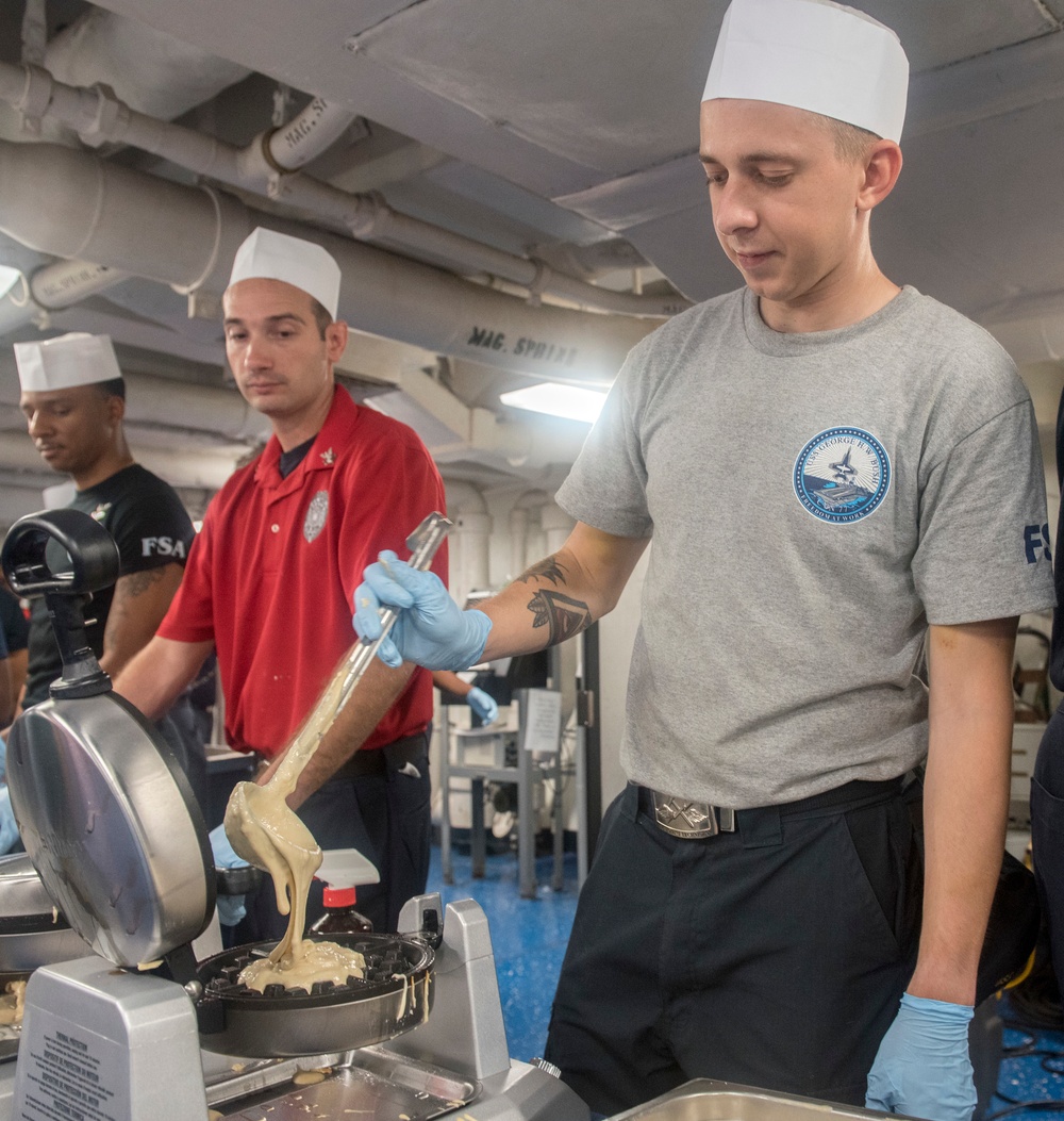 SCPOA Serves Ice Cream and Waffles Aboard GHWB