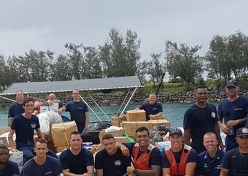 Guam Fire Department aboard USCGC Kiska bring typhoon relief supplies to Rota