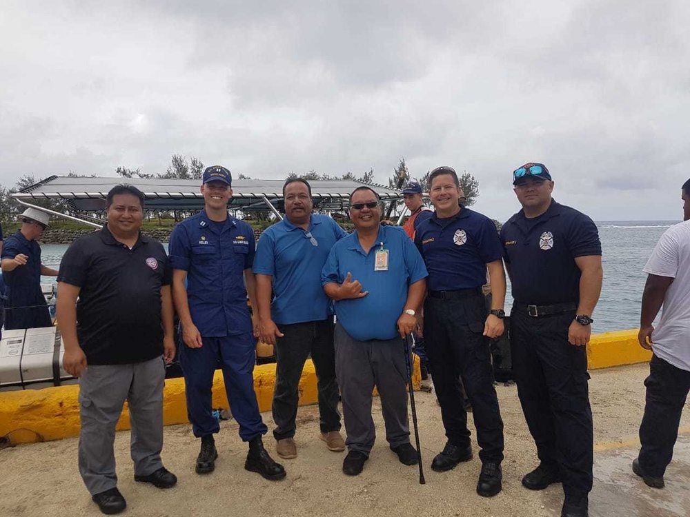 Guam Fire Department aboard USCGC Kiska bring typhoon relief supplies to Rota