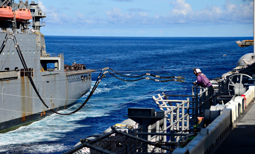 USS Wasp Replenishment at Sea with USNS Washington Chambers