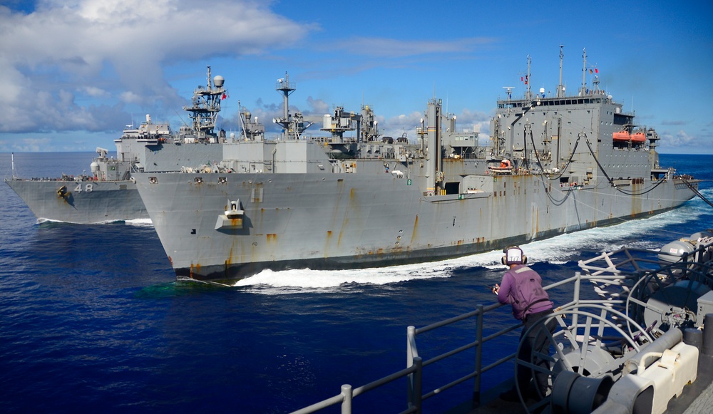 USS Wasp Replenishment at Sea with USNS Washington Chambers