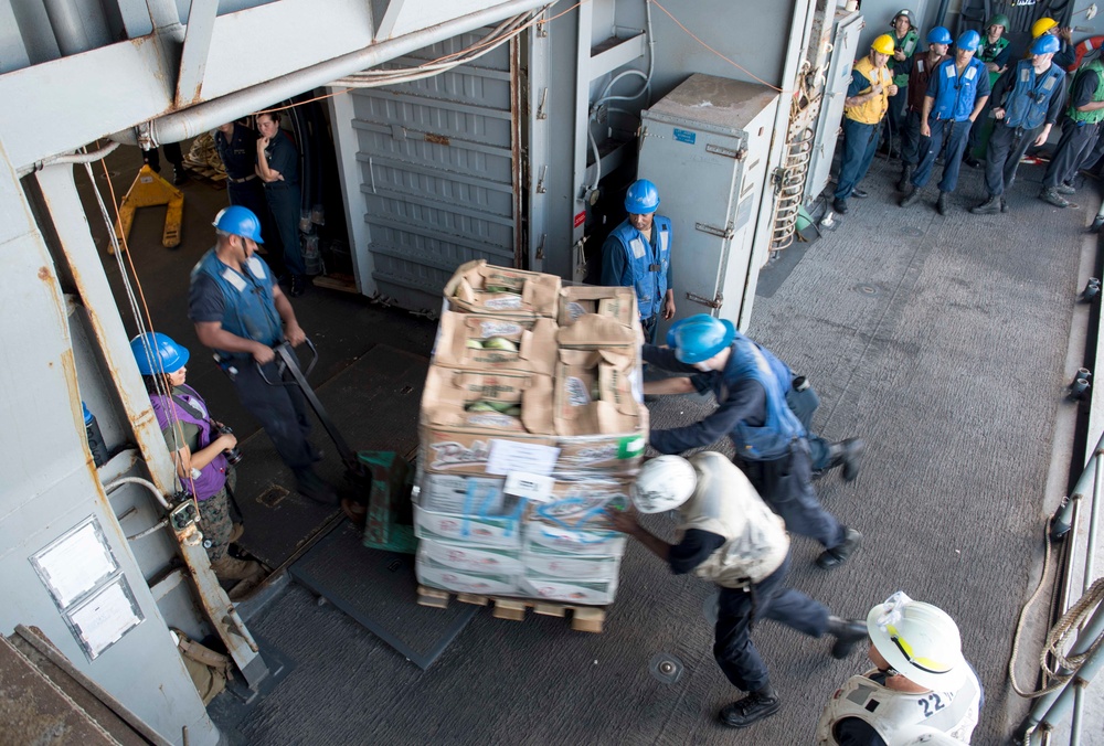 USS Wasp Replenishment at Sea with USNS Washington Chambers