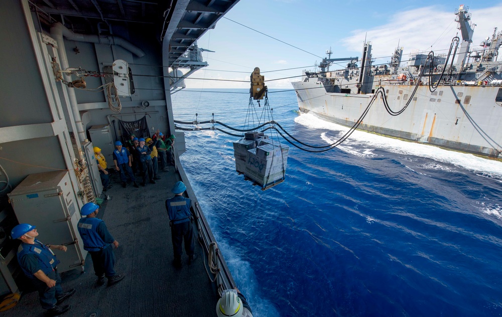 USS Wasp Replenishment at Sea with USNS Washington Chambers