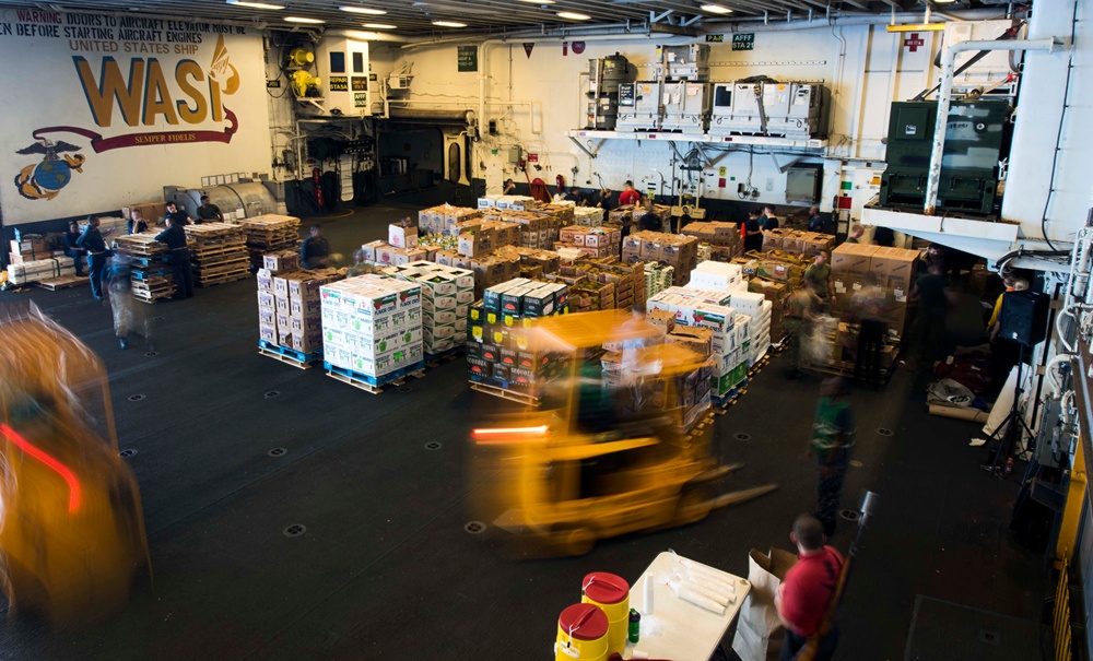 USS Wasp Replenishment at Sea with USNS Washington Chambers