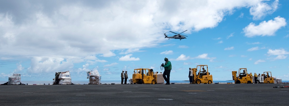 USS Wasp Replenishment at sea with USNS Washington Chambers