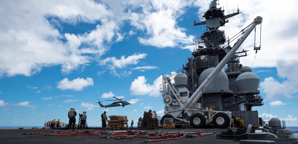 USS Wasp Replenishment at sea with USNS Washington Chambers
