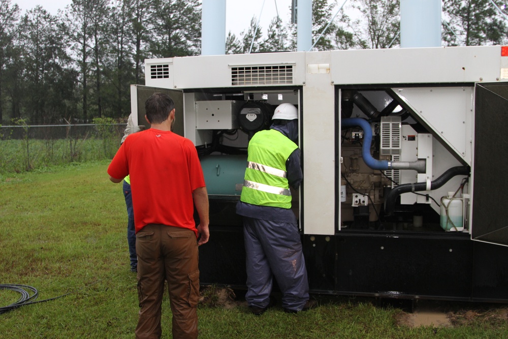 Corps contractors install temporary power to Hoke County, NC water treatment facility.