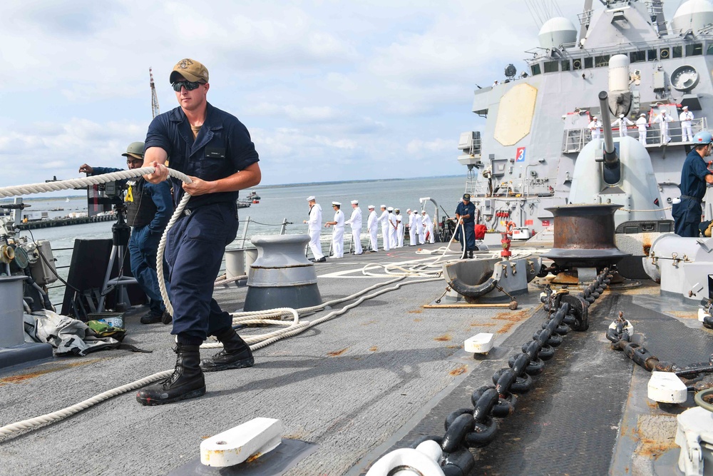 USS Mitscher Departs Naval Station Norfolk