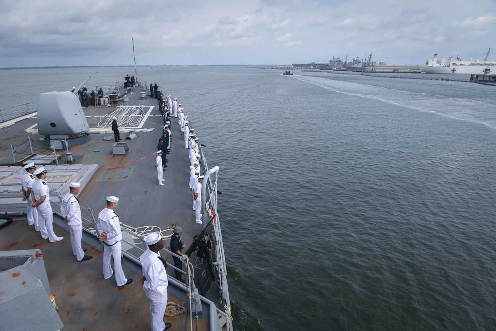 USS Mitscher Departs Naval Station Norfolk