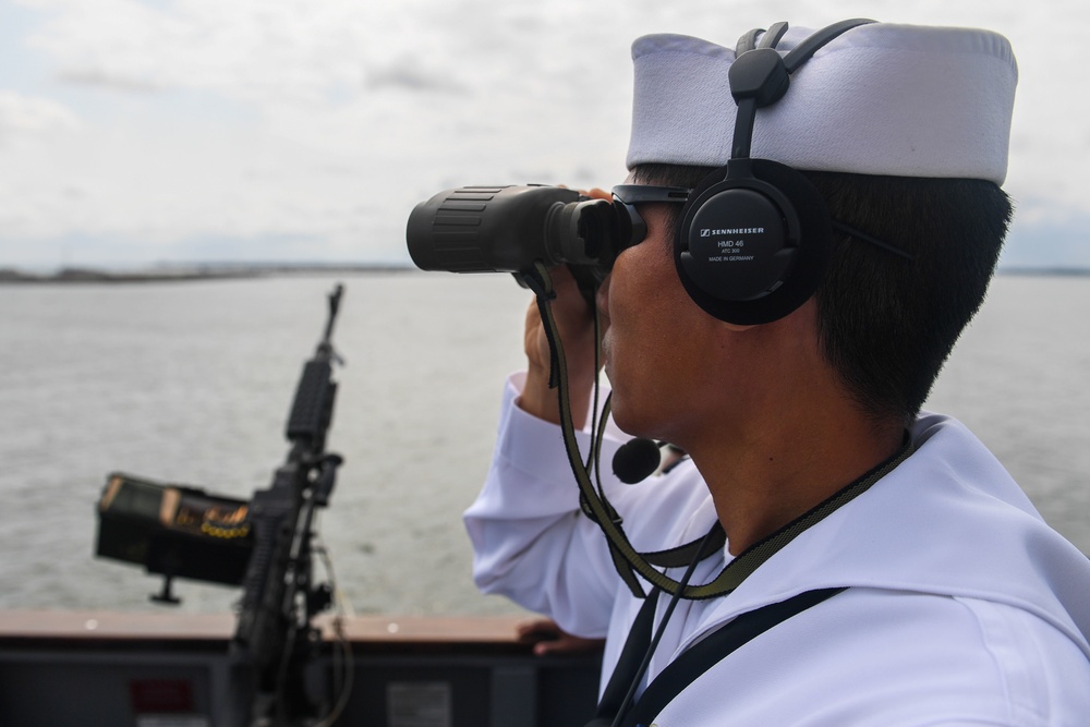 USS Mitscher Departs Naval Station Norfolk