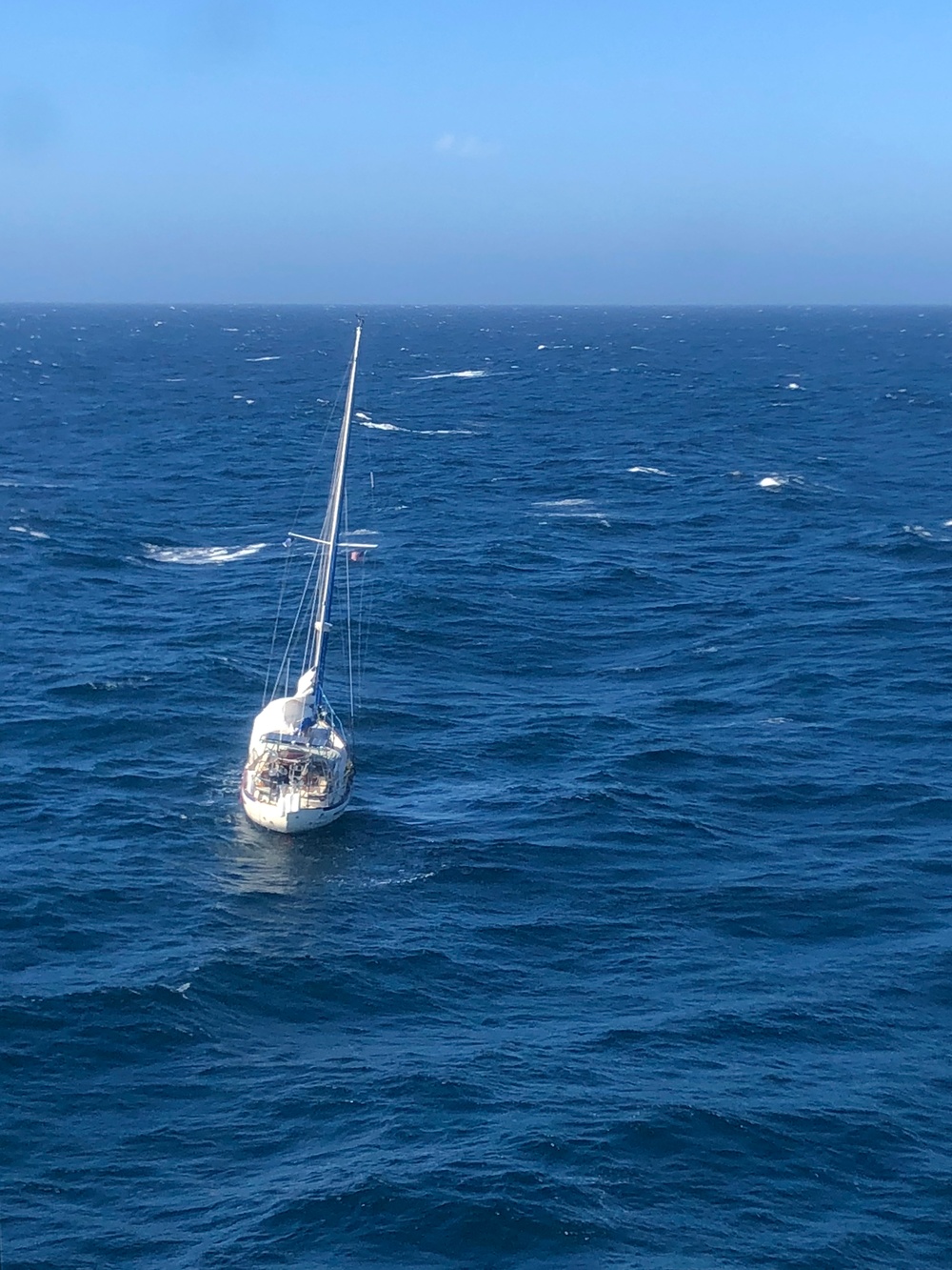 Coast Guard rescues 2 from sailboat 77 miles southwest of Half Moon Bay, Calif.