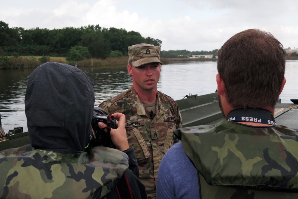 125th Multi-Role Bridge Company stages ribbon bridge prior to flooding