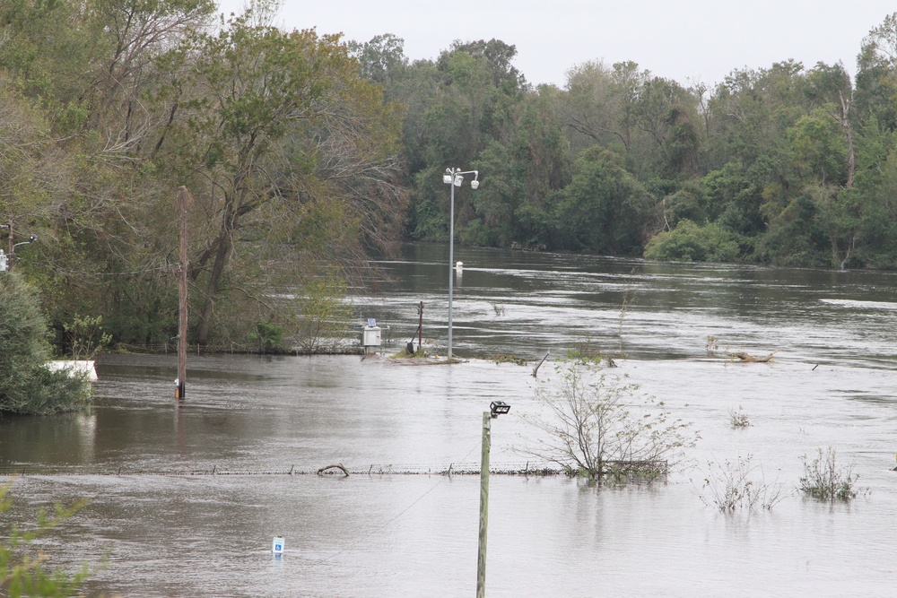 Lock and Dam 1 submerged under the Cape Fear River