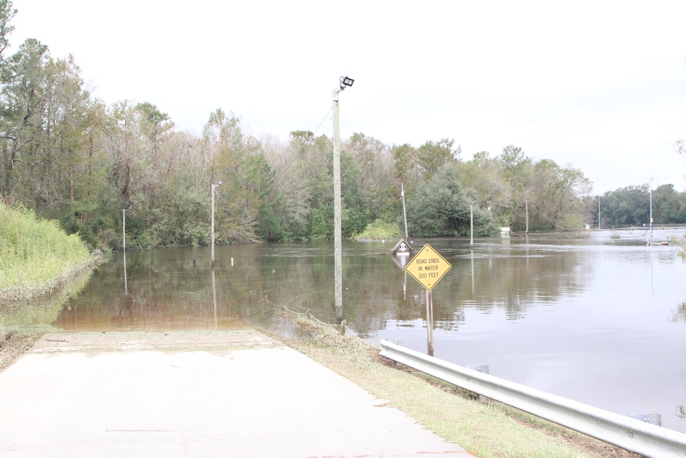 Lock and Dam 1 submerged under the Cape Fear River